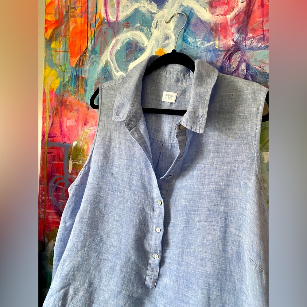 Beautiful SIGRID OLSEN 100% Linen Summer Seasonal Tunic Dress Top Blouse XL XXL - Picture 2 of 5